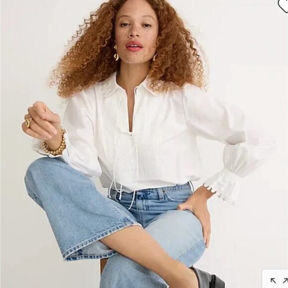 J. Crew Scalloped Cotton Poplin Popover Top White BL156 Size S - Picture 1 of 14